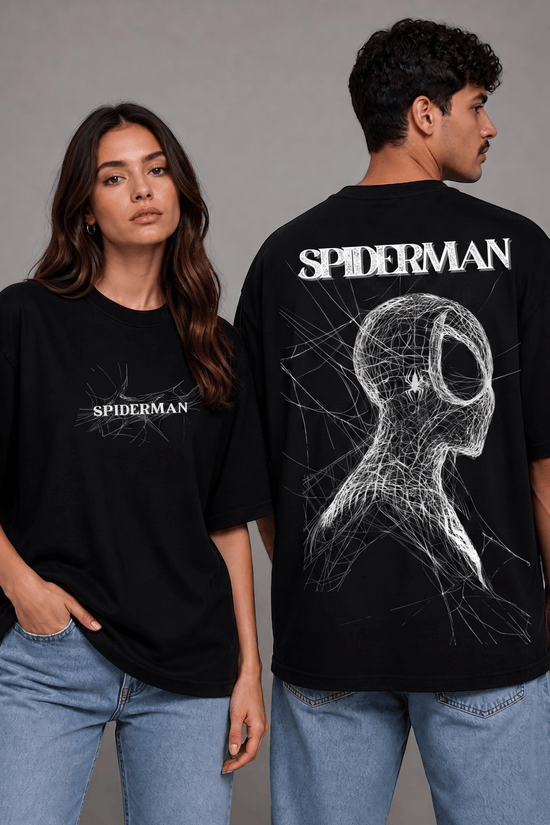 Unisex Oversized Graphic T-Shirt – Spiderman Sketch Edition