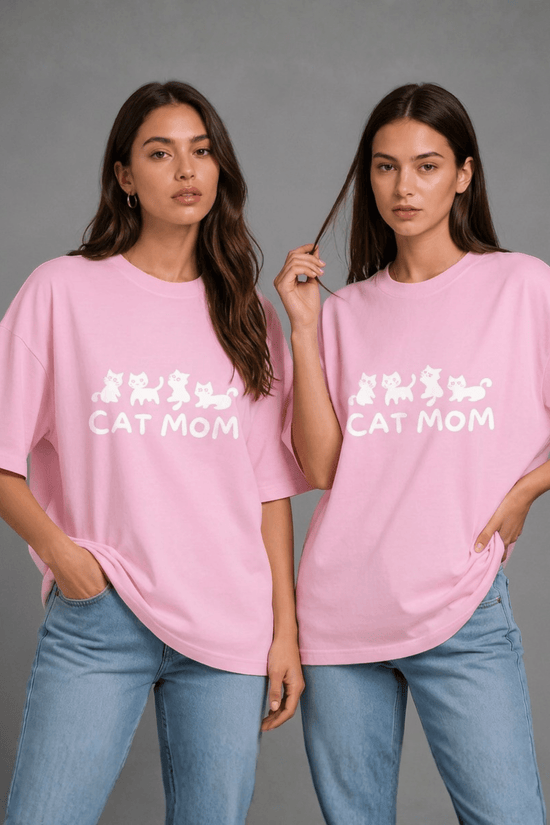 Women’s Printed Oversized  T-Shirt – CAT MOM