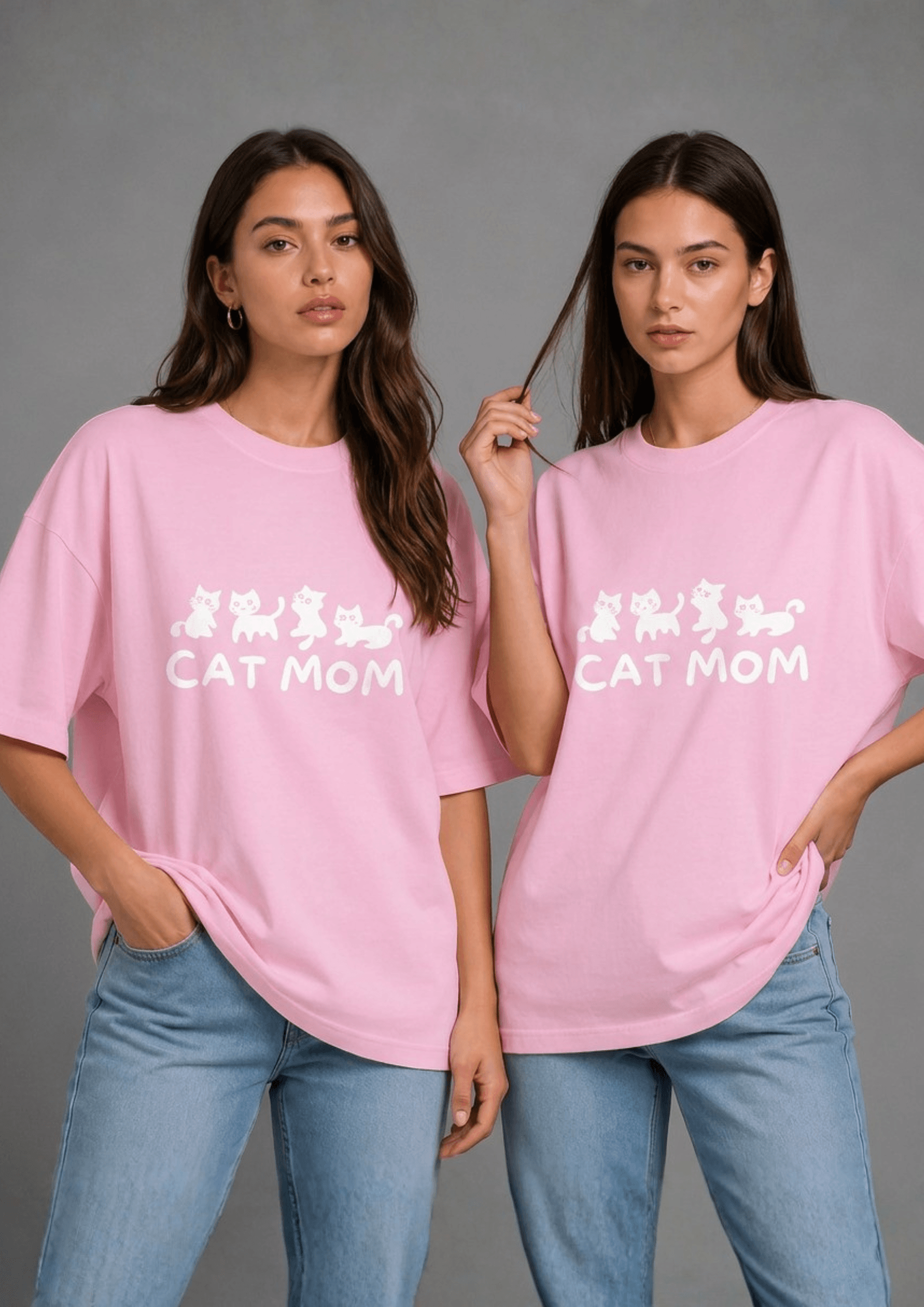 Women’s Printed Oversized  T-Shirt – CAT MOM