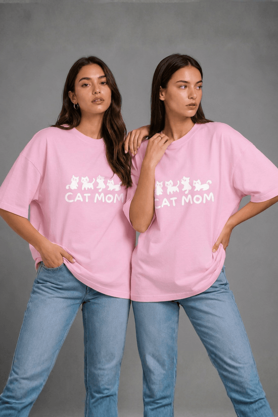 Women’s Printed Oversized  T-Shirt – CAT MOM