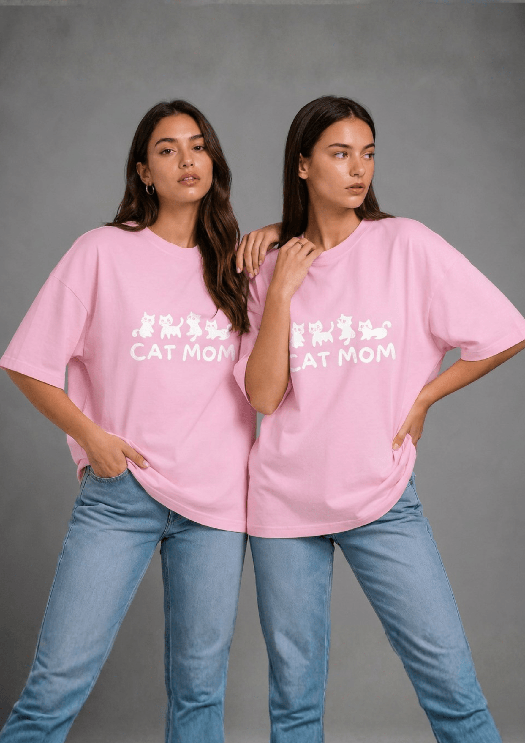 Women’s Printed Oversized  T-Shirt – CAT MOM