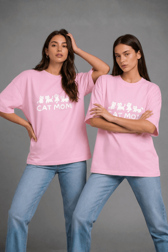 Women’s Printed Oversized  T-Shirt – CAT MOM