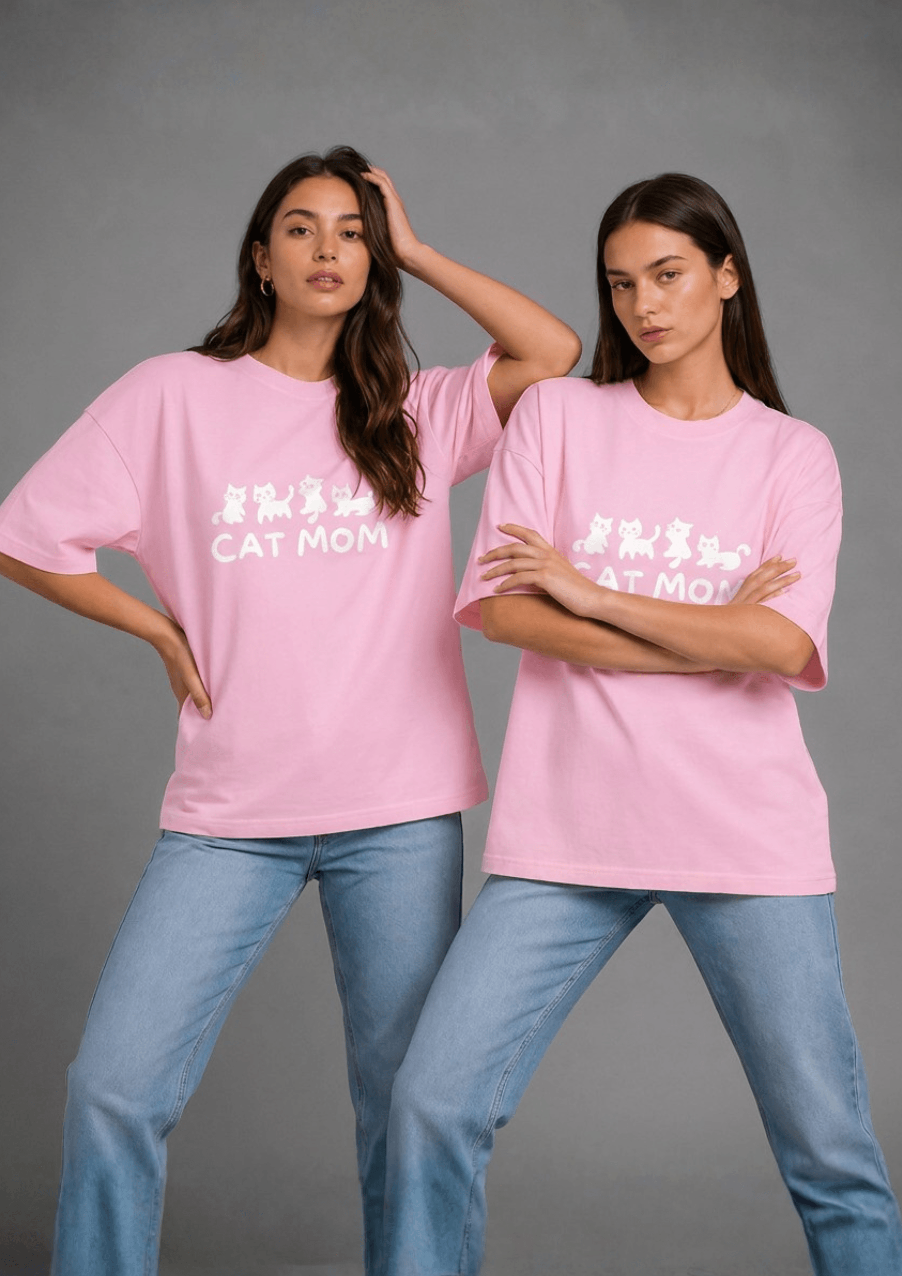 Women’s Printed Oversized  T-Shirt – CAT MOM