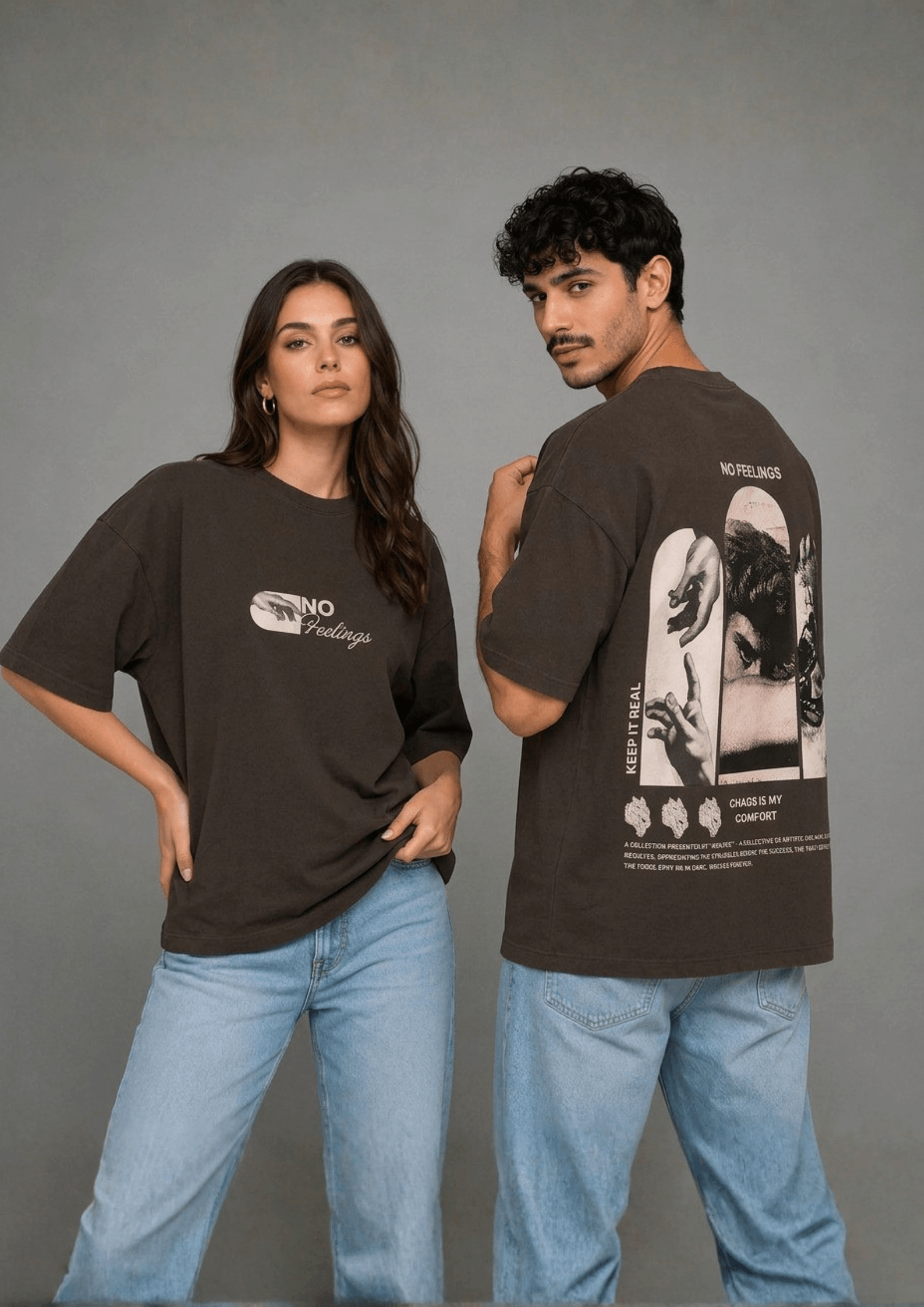 Unisex Oversized Graphic T-Shirt – No Feelings Edition