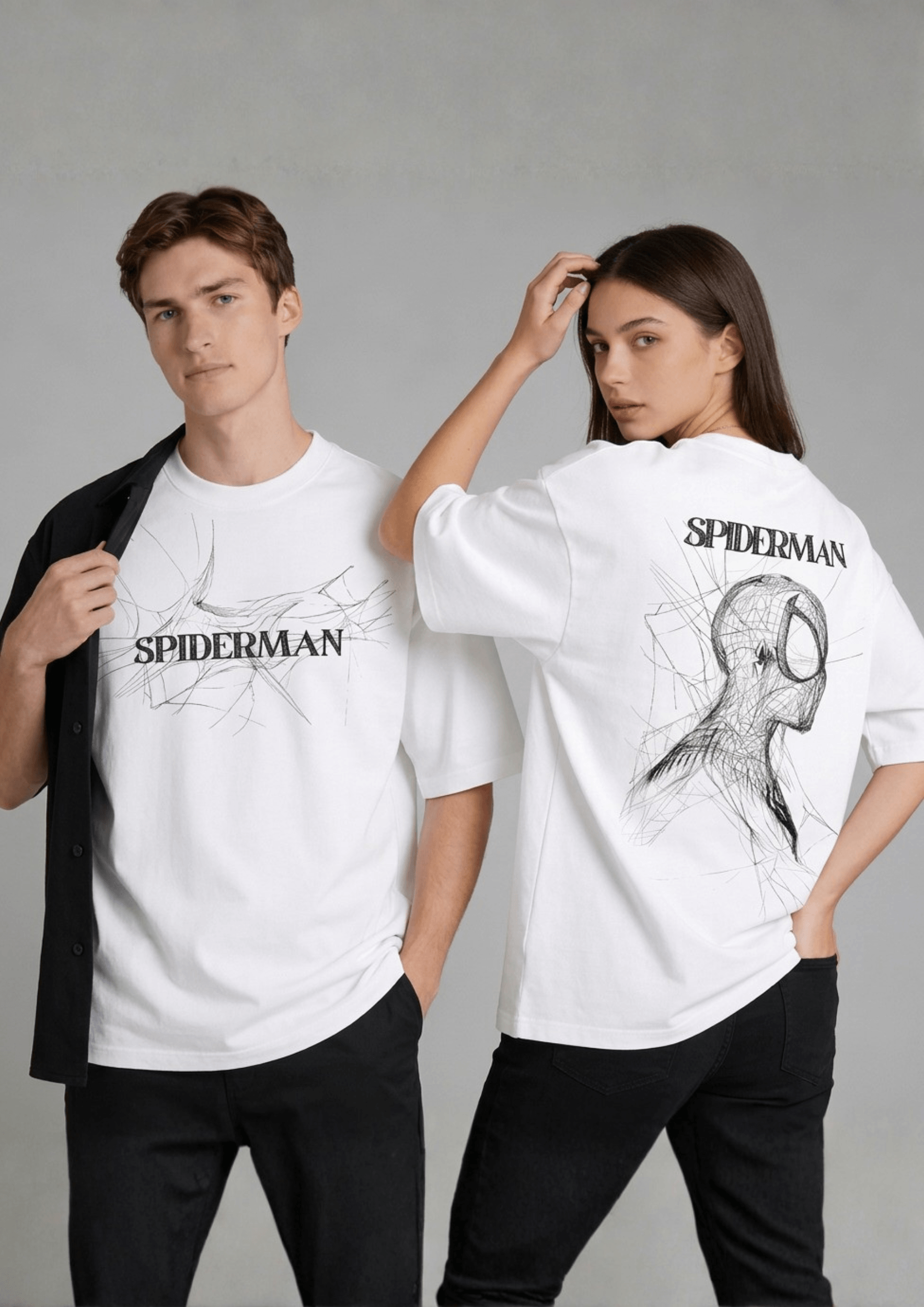Unisex Oversized Graphic T-Shirt – Spiderman Sketch Edition