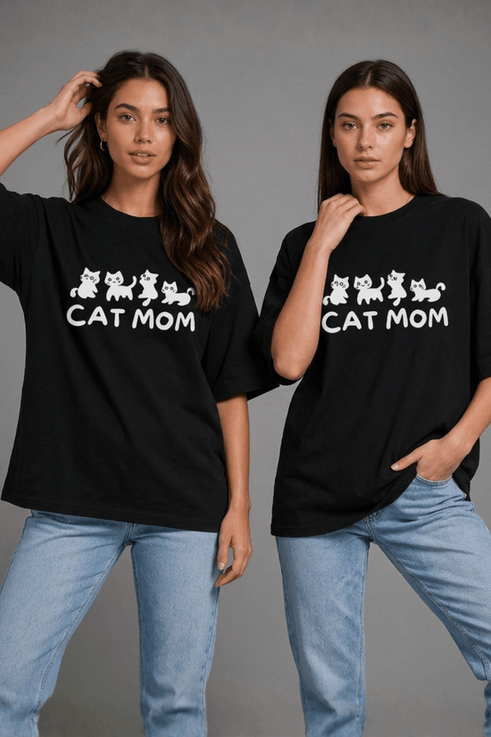 Women’s Printed Oversized  T-Shirt – CAT MOM