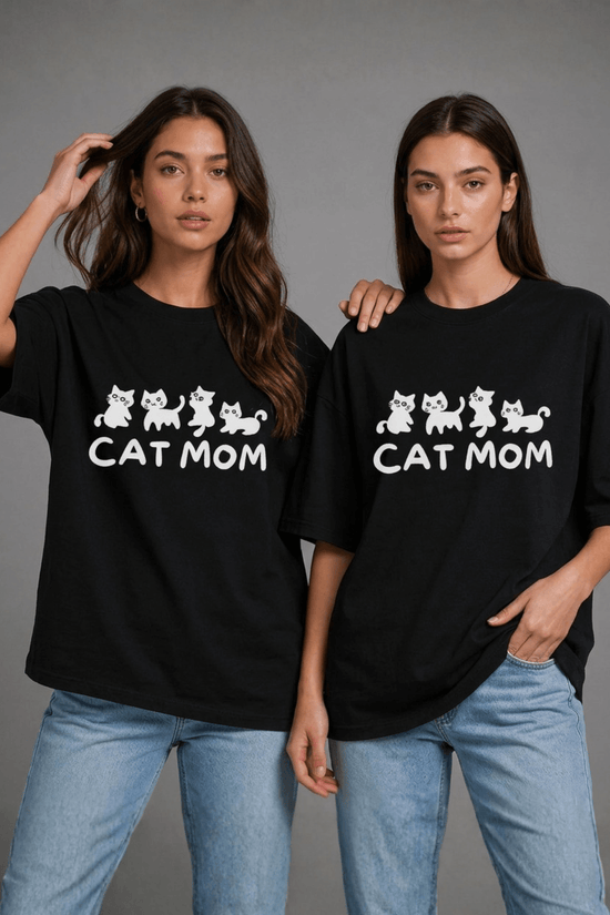 Women’s Printed Oversized  T-Shirt – CAT MOM