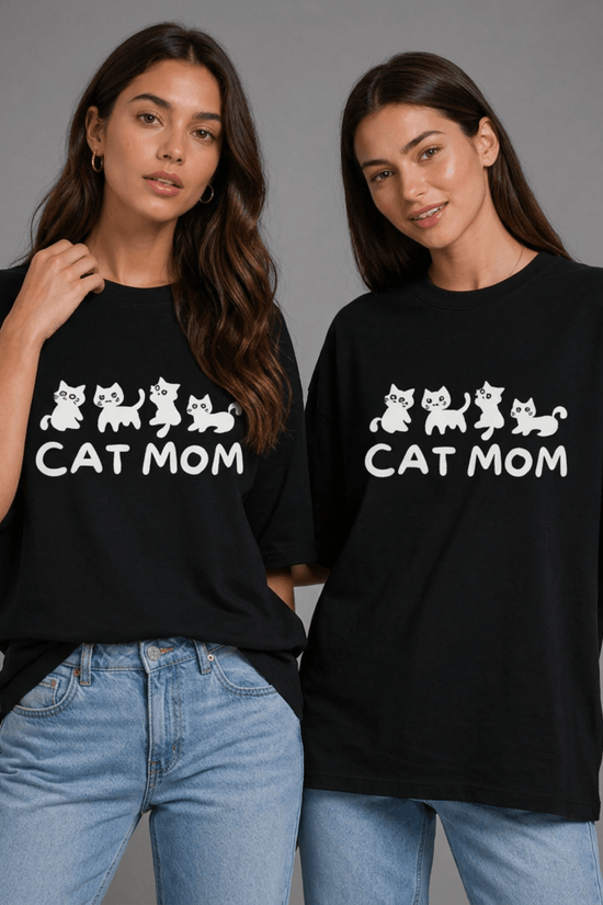 Women’s Printed Oversized  T-Shirt – CAT MOM