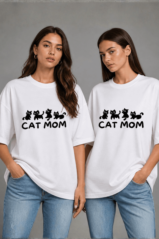 Women’s Printed Oversized  T-Shirt – CAT MOM