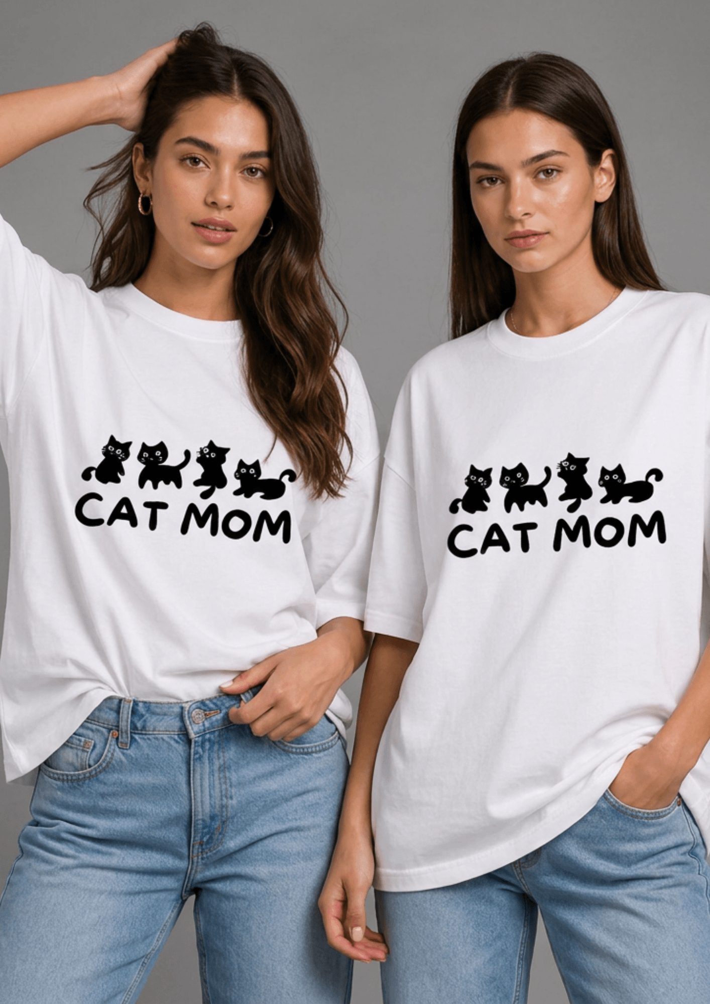 Women’s Printed Oversized  T-Shirt – CAT MOM