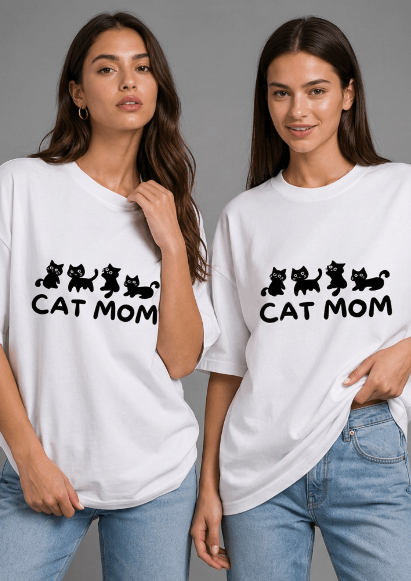 Women’s Printed Oversized  T-Shirt – CAT MOM