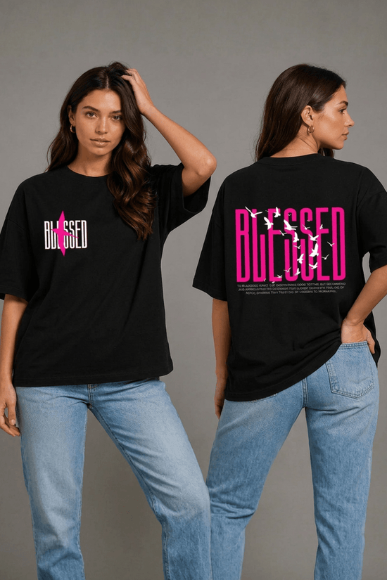 Women’s Printed Oversized  T-Shirt – BLESSED