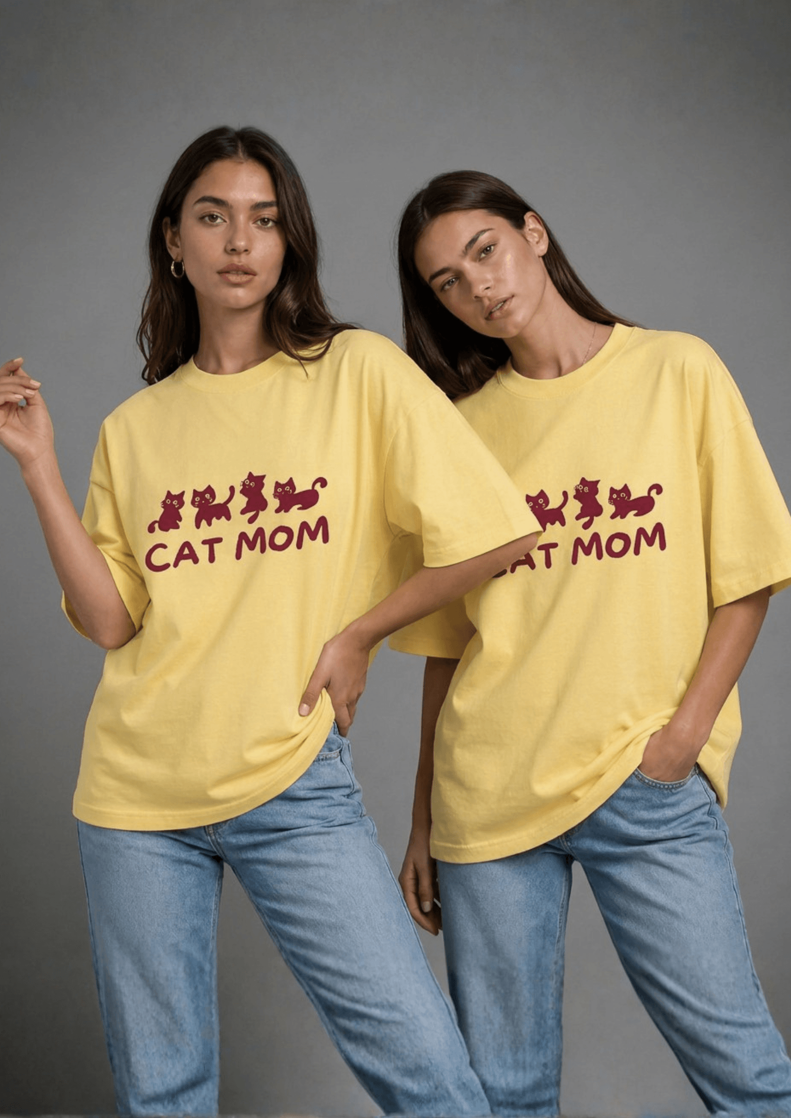 Women’s Printed Oversized  T-Shirt – CAT MOM