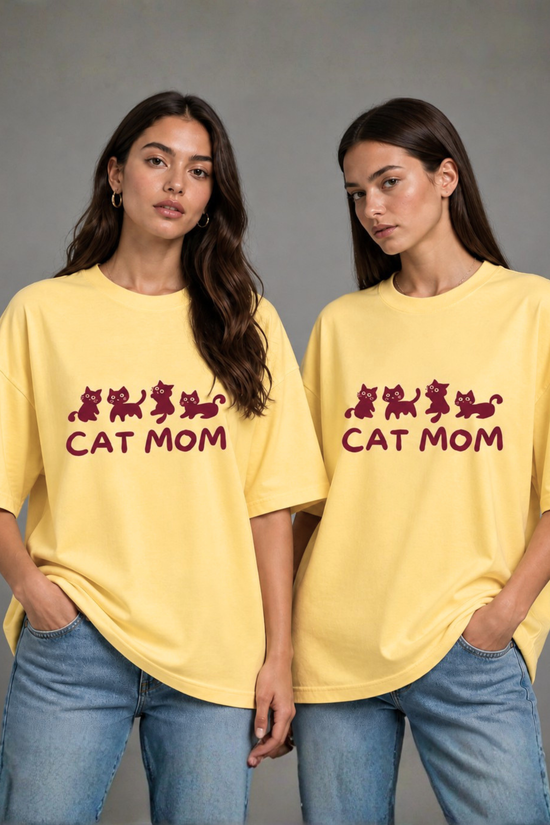 Women’s Printed Oversized  T-Shirt – CAT MOM