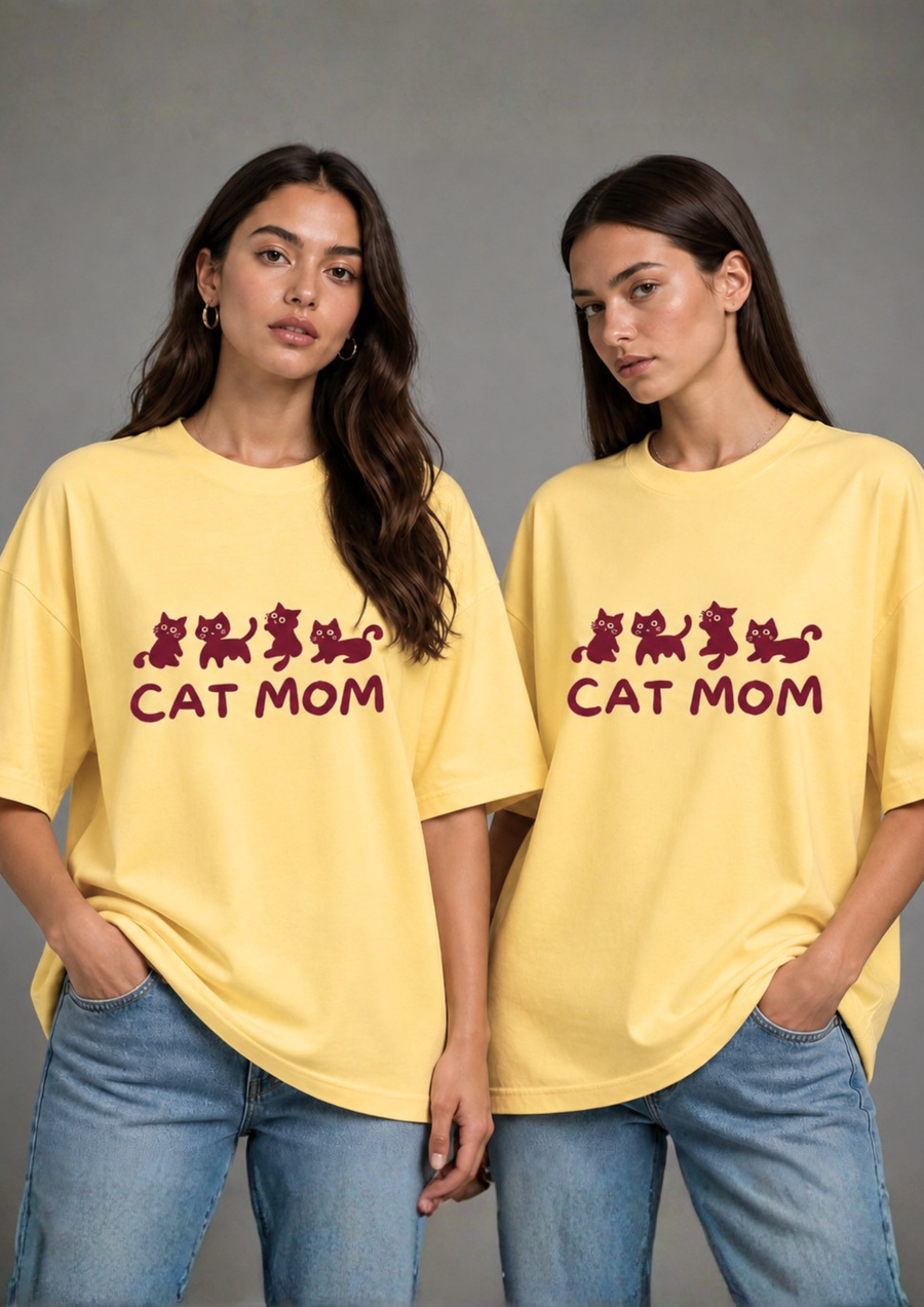 Women’s Printed Oversized  T-Shirt – CAT MOM