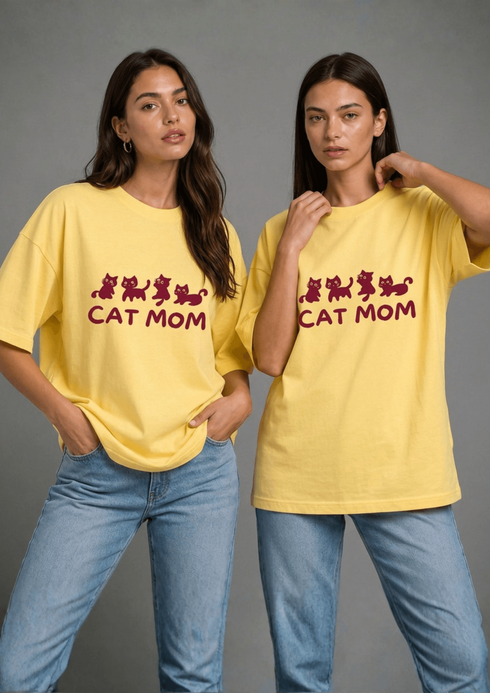 Women’s Printed Oversized  T-Shirt – CAT MOM