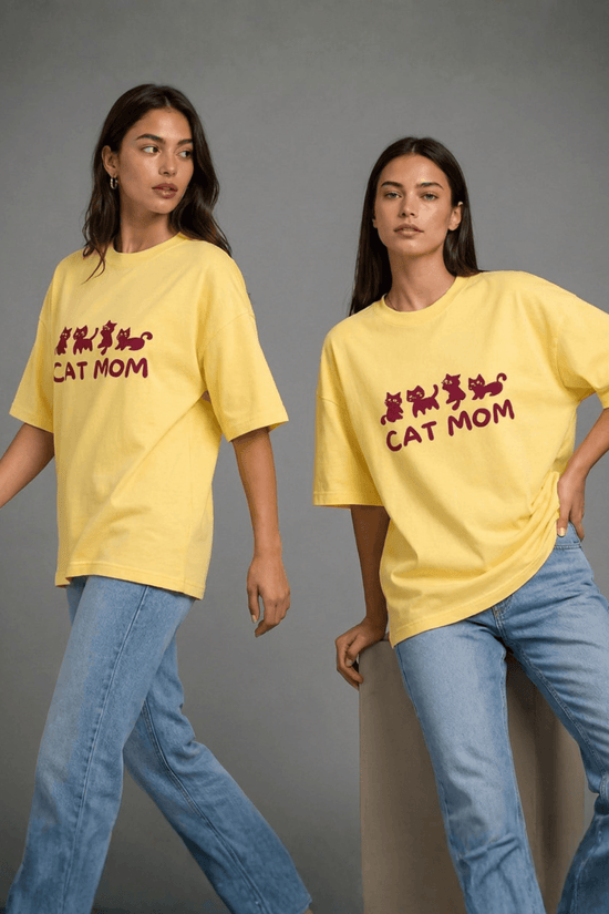Women’s Printed Oversized  T-Shirt – CAT MOM