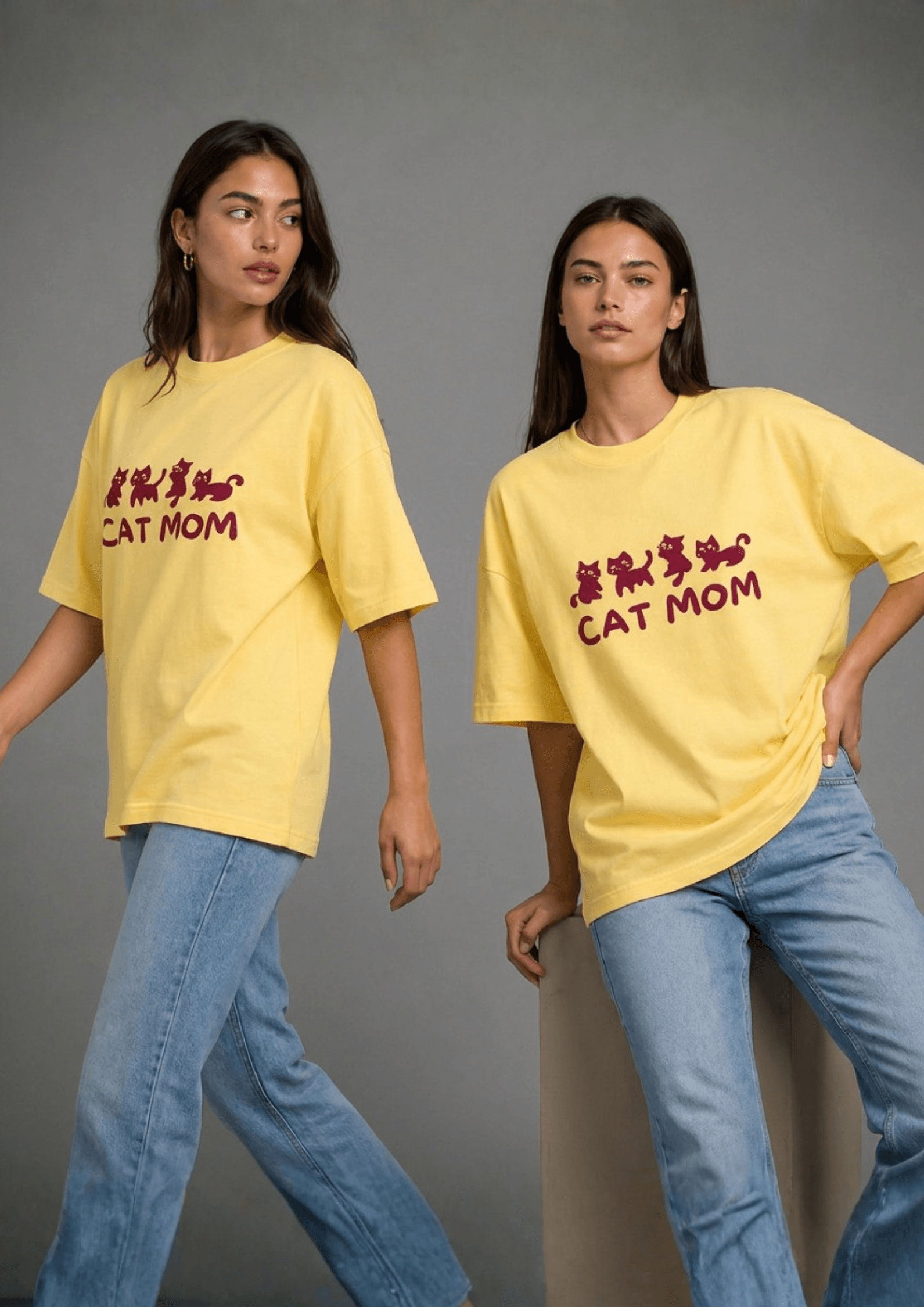 Women’s Printed Oversized  T-Shirt – CAT MOM