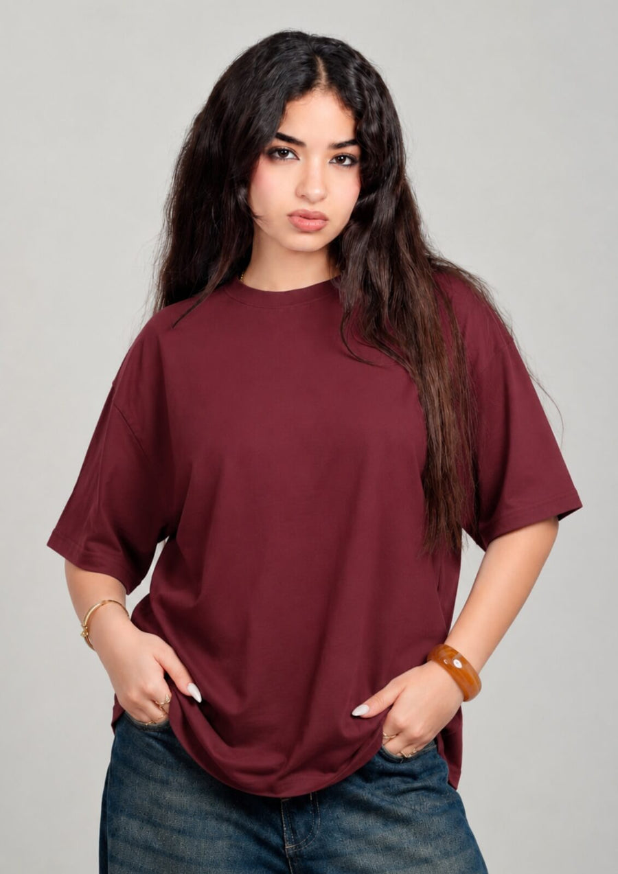 Women's Oversized Tee – Burgundy