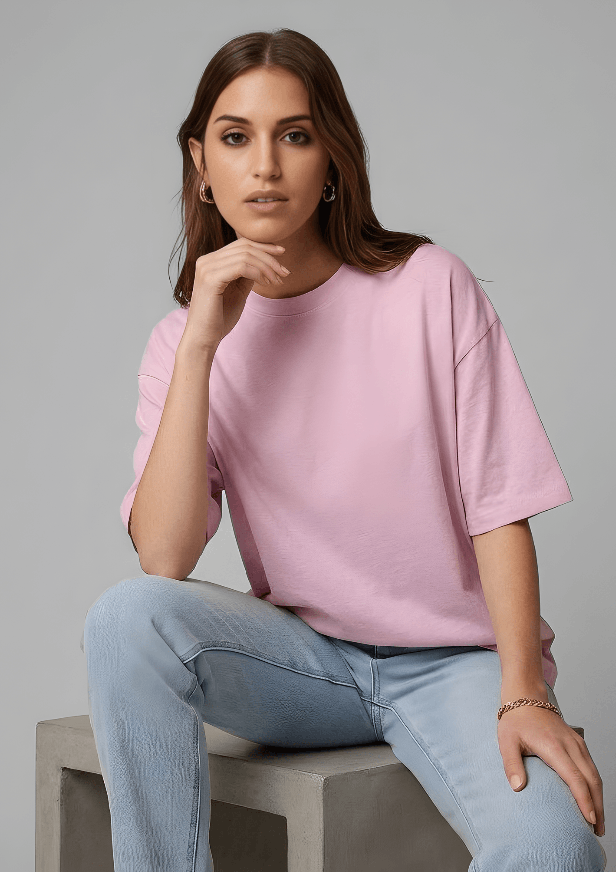 Women’s Oversized Cotton Essential T-Shirt – Soft Pink